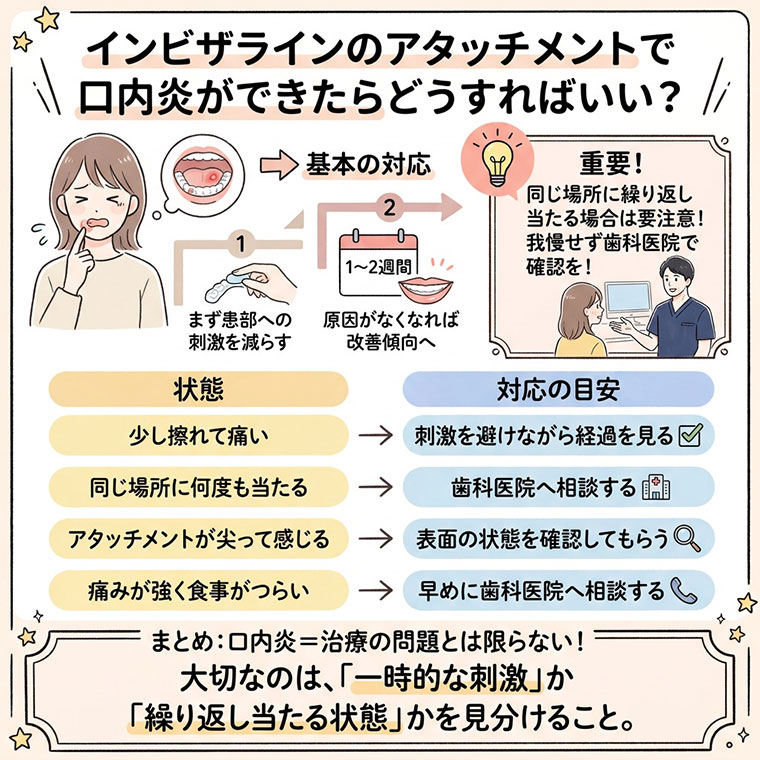 インビザラインのアタッチメントで口内炎ができたらどうすればいい？の図解